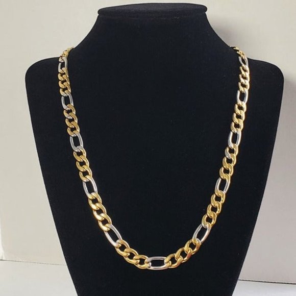 30 Mens 18K Gold Silver Mixed Two Tone Figaro Chain Link 18 K